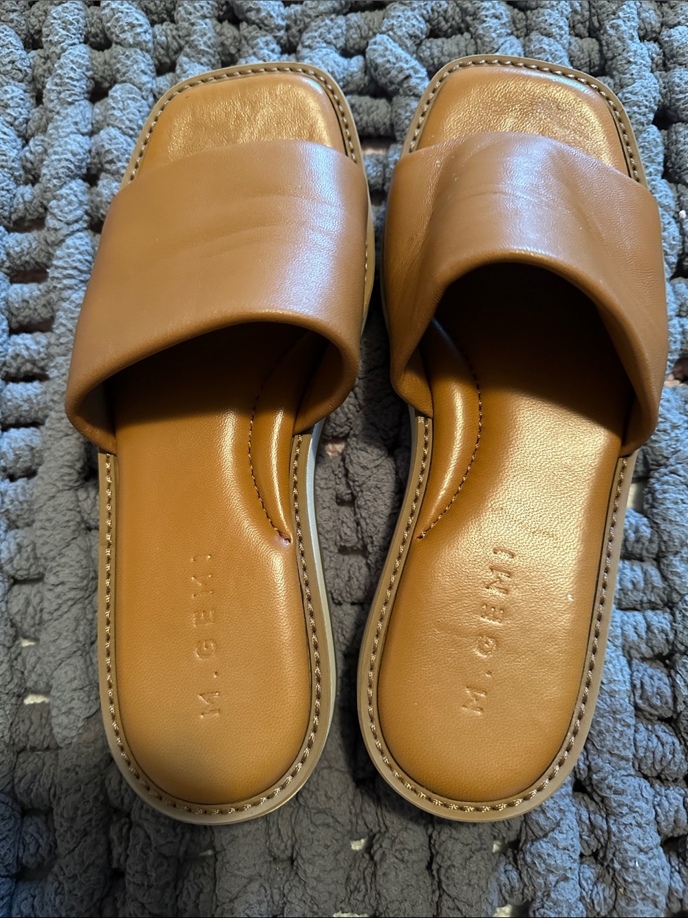 M. Gemi Tan Leather Slide Sandals